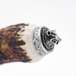 Bottle opener with deer antler handle and end cap decoration, wild boar mini boar head 13.5