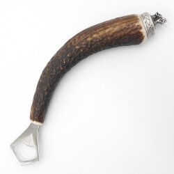 Bottle opener with deer antler handle and end cap decoration, wild boar mini boar head 13.5