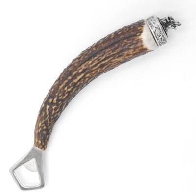 Bottle opener with deer antler handle and end cap decoration, wild boar mini boars head 13.7