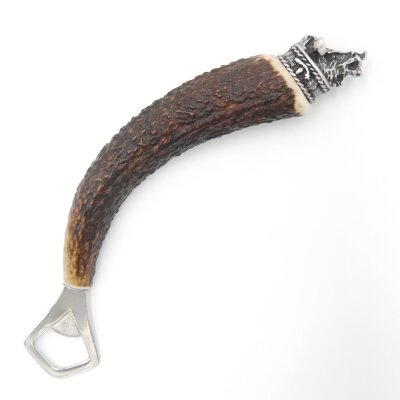 Apribottiglie con corna di cervo Manico in corno di cervo con cappuccio decorativo Testa di cinghiale Testa di cinghiale GL 22 cm 27.19.6.38