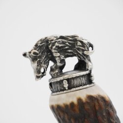 Bottle opener with deer antler handle and end cap decoration, wild boar standing, GL 23 cm 27.19.8.34