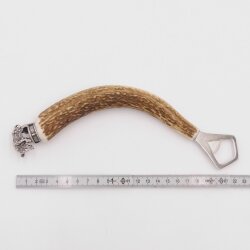 Bottle opener with deer antler handle and end cap decoration, wild boar standing, GL 23 cm 27.19.8.34