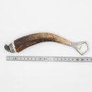 Flaschenöffner mit Hirsch Geweih Stange Hirschhorn Griff mit Endkappe Verzierung Wildschwein sitzend GL 22cm 27.19.3.27