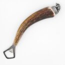 Flaschenöffner mit Hirsch Geweih Stange Hirschhorn Griff mit Endkappe Verzierung Wildschwein sitzend GL 22cm 27.19.3.27