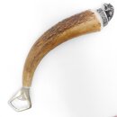 Flaschenöffner mit Hirsch Geweih Stange Hirschhorn Griff mit Endkappe Verzierung Wildschwein sitzend GL 21,5cm 27.19.3.29
