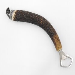Bottle opener with deer antler handle and end cap decoration, wild boar sitting, GL 22 cm 27.19.3.31
