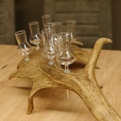 Schnapsanbieter 8 Gläser klein mit Stil auf Damhirschstange Ständer Steckglas Set Schnaps Geschenk Neu 27.60.3.11
