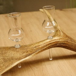 Schnapsanbieter 4 Gläser klein mit Stil auf Damhirschstange Ständer Steckglas Set Schnaps Geschenk Neu 27.60.3.12