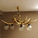 Geweihlampe aus 3 Elchschaufeln 6 flammig und Hirschrosen H 75 cm Jagdmotiv Lampe Geweih Leuchte