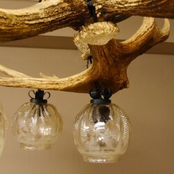 Geweihlampe aus 3 Elchschaufeln 6 flammig und Hirschrosen H 75 cm Jagdmotiv Lampe Geweih Leuchte