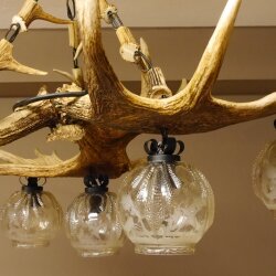 Geweihlampe aus 3 Elchschaufeln 6 flammig und Hirschrosen H 75 cm Jagdmotiv Lampe Geweih Leuchte