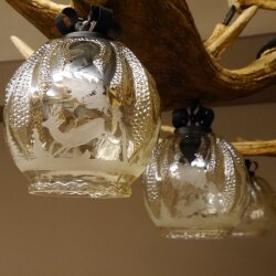 Geweihlampe aus 3 Elchschaufeln 6 flammig und Hirschrosen H 75 cm Jagdmotiv Lampe Geweih Leuchte