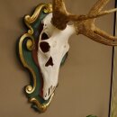 Rothirsch ungerader 14 ender Höhe 117 cm Hirschgeweih Hirsch Barockschild grün gold