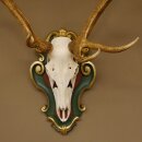 Rothirsch ungerader 14 ender Höhe 117 cm Hirschgeweih Hirsch Barockschild grün gold