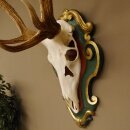 Rothirsch ungerader 14 ender Höhe 117 cm Hirschgeweih Hirsch Barockschild grün gold