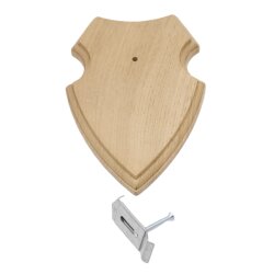 1 pezzo scudo araldico AF 19 x 12 cm Scudo con capriolo Scudo trofeo in quercia con 1 x gancio per corna chiaro Nuovo