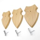 3 scudi araldici AF 19 x 12 cm Scudo con capriolo Scudi trofeo in quercia con 3 ganci per corna chiari Nuovi