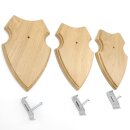 3 scudi araldici AF 19 x 12 cm Scudo con capriolo Scudi trofeo in quercia con 3 ganci per corna chiari Nuovi