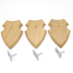 3 scudi araldici AF 19 x 12 cm Scudo con capriolo Scudi trofeo in quercia con 3 ganci per corna chiari Nuovi
