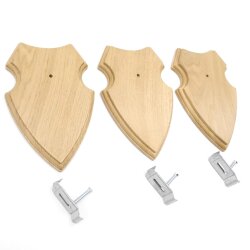 3 scudi araldici AF 19 x 12 cm Scudo con capriolo Scudi trofeo in quercia con 3 ganci per corna chiari Nuovi