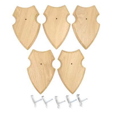5 scudi araldici AF 19 x 12 cm Scudo con capriolo Scudi trofeo in quercia con 5 ganci per corna chiari Nuovi