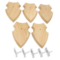 5 scudi araldici AF 19 x 12 cm Scudo con capriolo Scudi trofeo in quercia con 5 ganci per corna chiari Nuovi