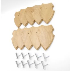 10 Stück Wappenschilder AF 19 x12 cm Reh Schild Trophäenschilder in Eiche mit 10 x Gehörnklammern hell Neu
