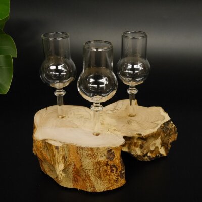 Schnapsanbieter kleine 3 Gläser mit Stiel auf Wurzel Steckglas Set Schnaps Geschenk Neu 27.60.1.60
