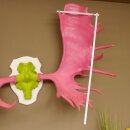 Alce con corna enormi (larghezza 163 cm) rosa verde Trofeo di cranio su supporto bianco Corna di alce