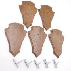 Trophäenschilder Reh 5 Stück Spitz AF 21 cm x 13 cm Eiche braun + Montageklammer GTKv50.84-5+K