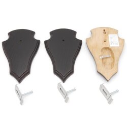 Trophäenschilder Reh 3 Stück Spitz AF 19x11 mit 1 Kieferfach Eiche dunkel + Montageklammer GTKv50.63/1KF-3+K