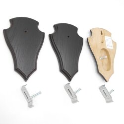 Trophäenschilder Reh 3 Stück Spitz AF 19x11 mit 1 Kieferfach Eiche dunkel + Montageklammer GTKv50.63/1KF-3+K