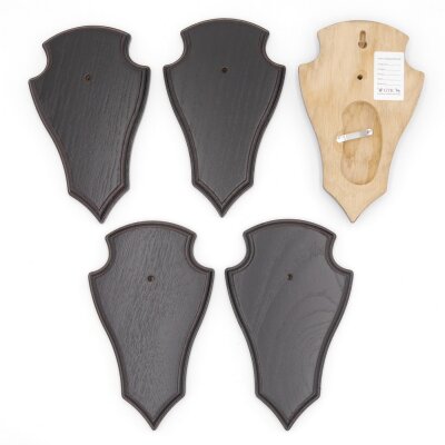 Trophäenschilder Reh 5 Stück Spitz AF 19x11 mit 1 Kieferfach Eiche dunkel ohne Montageklammer GTKv50.63/1KF-5