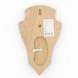 Trophäenschilder Reh 10 Stück Spitz AF 19x11 mit 1 Kieferfach Eiche hell + Montageklammer GTKv50.72/1KF-10+K