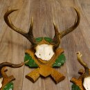 3 pieces of deer antlers, roe deer, roe buck, curiosities, antlers on carved trophy boards 22.1267