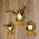 3 pieces of deer antlers, roe deer, roe buck, curiosities, antlers on carved trophy boards 22.1267