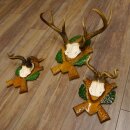 3 pieces of deer antlers, roe deer, roe buck, curiosities, antlers on carved trophy boards 22.1267