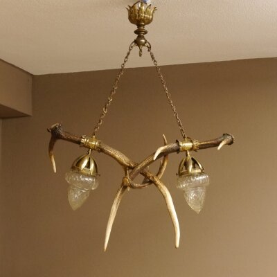 Lampe Deckenlampe Rothirschstangen Stangen Lampen Leuchte 2 - flammig Lampenschirm