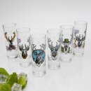 Schnapsgläser Set 6 Stk. mit Hirsch Design Bunt gemischt 2cl / 4cl