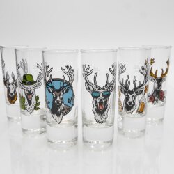 Schnapsgläser Set 6 Stk. mit Hirsch Design Bunt gemischt 2cl / 4cl