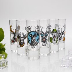 Schnapsgläser Set 6 Stk. mit Hirsch Design Bunt gemischt 2cl / 4cl