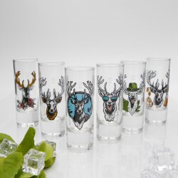 Schnapsgläser Set 6 Stk. mit Hirsch Design Bunt gemischt 2cl / 4cl