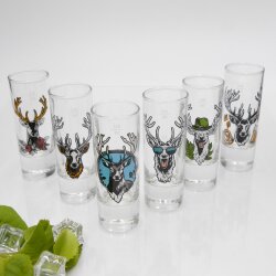 Schnapsgläser Set 6 Stk. mit Hirsch Design Bunt gemischt 2cl / 4cl