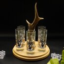 Schnapsanbieter mit 6 Stk. Gläser 2cl 4cl mit Hirsch Design auf Schild HELL mit Rehstange Geschenk 7 Varianten wählbar