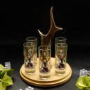 Schnapsanbieter mit 6 Stk. Gläser 2cl 4cl mit Hirsch Design auf Schild HELL mit Rehstange Geschenk 7 Varianten wählbar