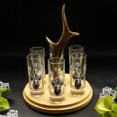 Schnapsanbieter mit 6 Stk. Gläser 2cl 4cl mit Hirsch Design auf Schild HELL mit Rehstange Geschenk 7 Varianten wählbar