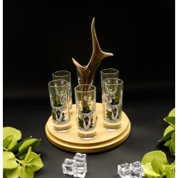 Schnapsanbieter mit 6 Stk. Gläser 2cl 4cl mit Hirsch Design auf Schild HELL mit Rehstange Geschenk 7 Varianten wählbar