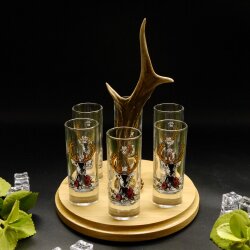 Schnapsanbieter mit 6 Stk. Gläser 2cl 4cl mit Hirsch Design auf Schild HELL mit Rehstange Geschenk 7 Varianten wählbar