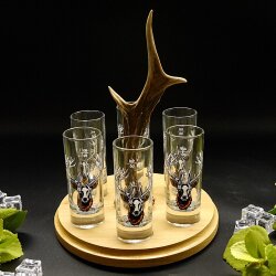 Schnapsanbieter mit 6 Stk. Gläser 2cl 4cl mit Hirsch Design auf Schild HELL mit Rehstange Geschenk 7 Varianten wählbar