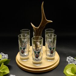 Schnapsanbieter mit 6 Stk. Gläser 2cl 4cl mit Hirsch Design auf Schild HELL mit Rehstange Geschenk 7 Varianten wählbar